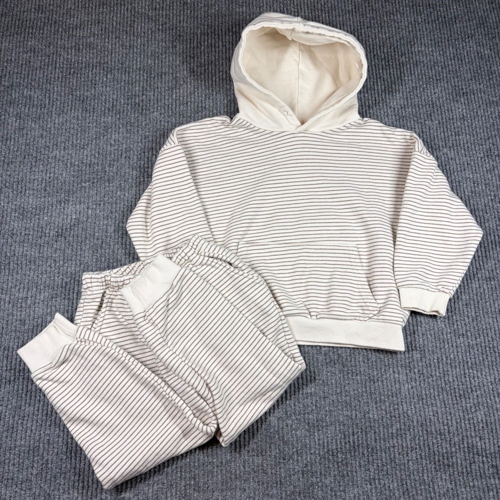 Daily Bebe Kids Striped‎ Hoodie and Joggers Set Cream Brown XL